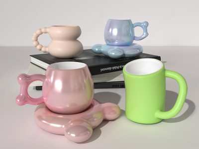 现代杯子组合3D模型下载